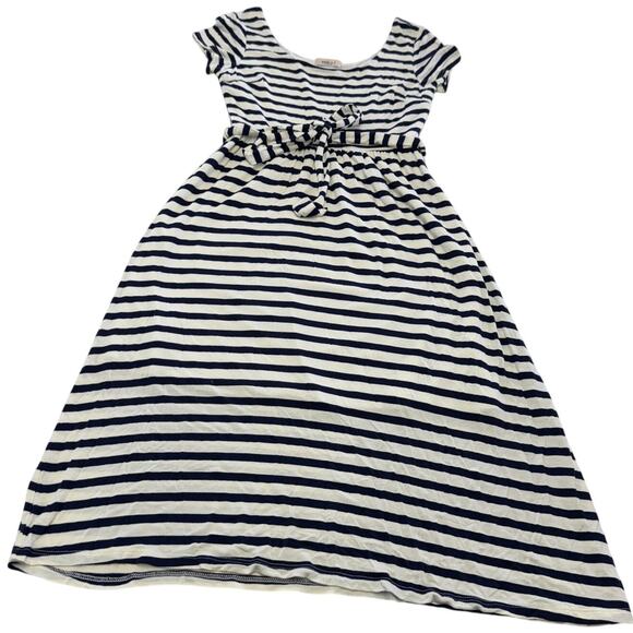 Gilli Dress Womens Small Navy White Striped Belted Fit Flare Short Sleeve USA - Picture 1 of 7